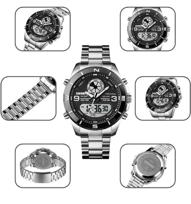 Годинник чоловічий на сталевому браслеті Skmei 1839 (Сріблястий з чорним циферблатом) Вінниця - фото 11