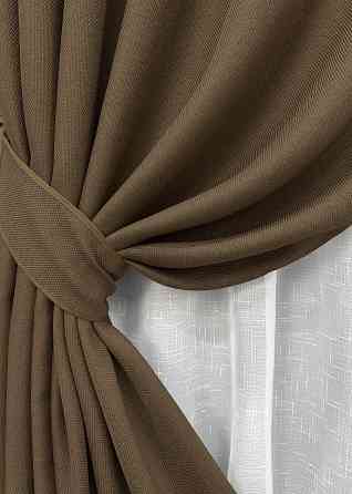 Комплект штор VR-Textil Льон Мішковина 150х270 2шт і Тюль 600х270 277ш-115т Коричневий з білим 71-015/5 Київ