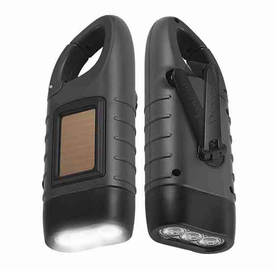 Фонарик портативный на солнечной батарее и ручной зарядке 12.4 на 4,5 см черный Киев