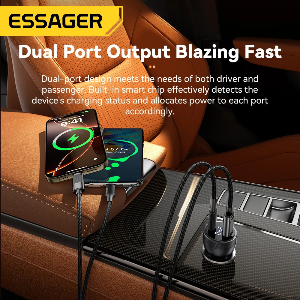 Автомобильное зарядное устройство Essager ES-CC17 100W A+C (USB-A + Type-C) — мощная быстрая зарядка для смартфонов и ноутбуков Николаев - изображение 3