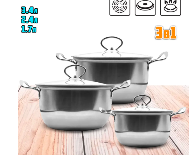 Набор кастрюль из нержавеющей стали UNIQUE UN-5074 6 предметов Одесса - изображение 3