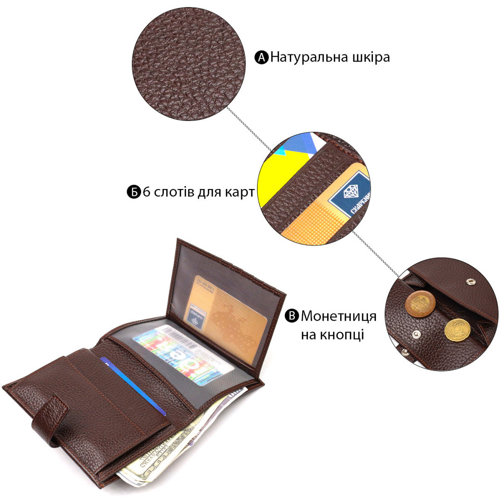 Удобный вертикальный мужской кошелек среднего размера из натуральной кожи флотар CANPELLINI 21737 Коричневый Киев - изображение 4