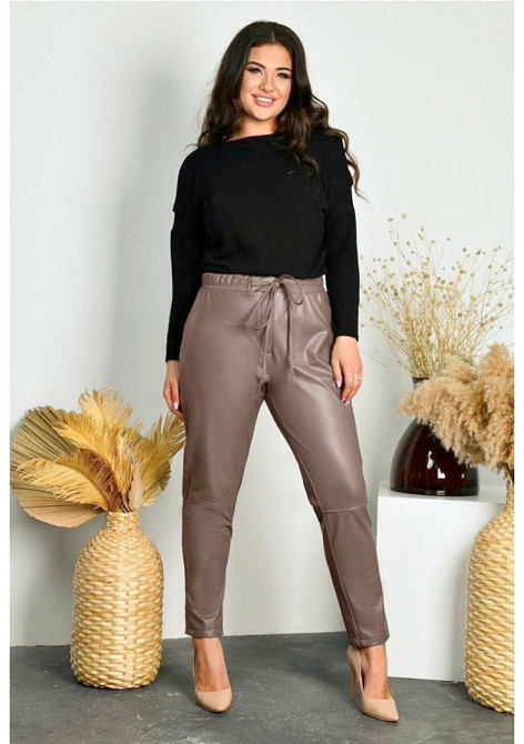 Теплые штаны из экокожи на меху Richy батал 52, Мокко Киев - изображение 3