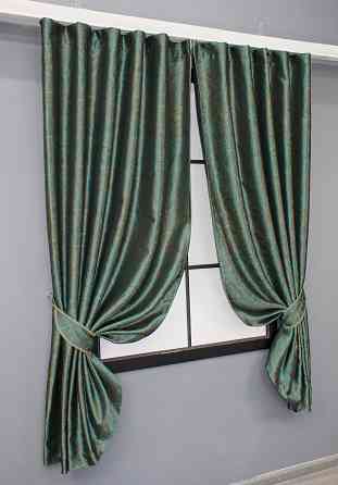 Комплект коротких штор VR-Textil Жаккард Fantasy № 1633ш Изумрудный с золотистым 140х170 см 2 шт (35-0289) Киев