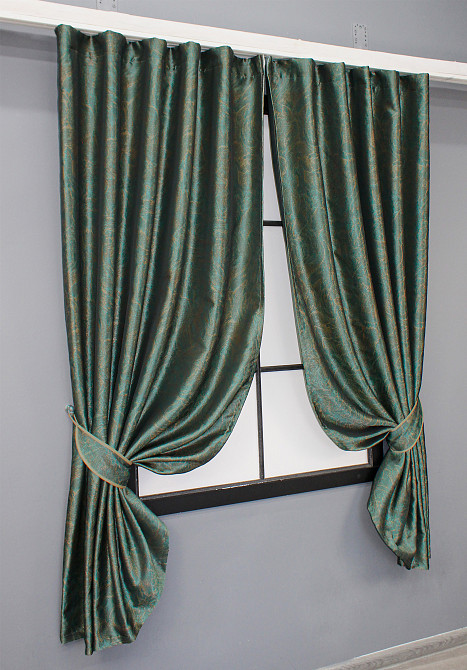 Комплект коротких штор VR-Textil Жаккард Fantasy № 1633ш Изумрудный с золотистым 140х170 см 2 шт (35-0289) Киев - изображение 2