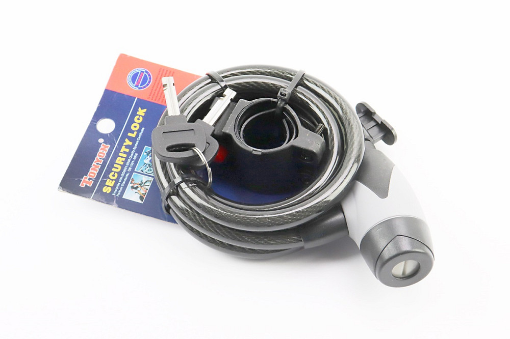 Замок протиугінний тросовий 1500х12мм під ключ, кріплення за трубу сидіння, TY545 Київ - фото 1