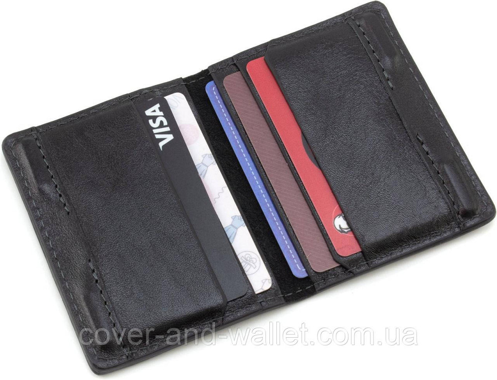 Чорна шкіряна обкладинка для ID паспорта та авто документів на магнітах Grande Pelle Київ - фото 4