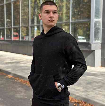 Осіннє чоловіче худі з капюшоном Pobedov 001 (трьохнитка) чорне Київ