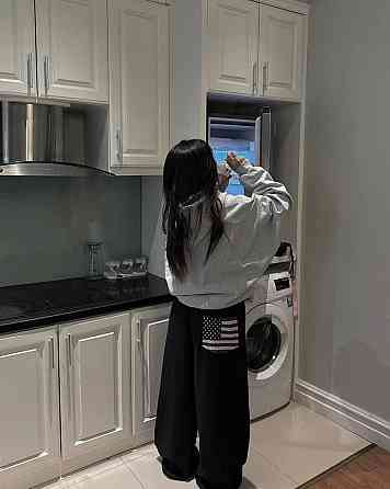 Женские объемные оверсайз брюки с резинкой в поясе двунитка Черный Одесса