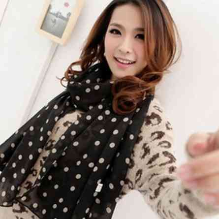 Шарф в горошек черно-бежевый 150*49см Киев