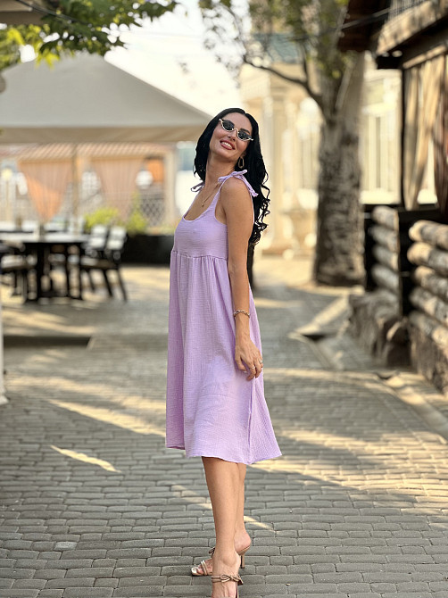 Летнее платье сарафан из муслина на бретельках Caramel Батал 54-56, Лиловый Киев - изображение 3