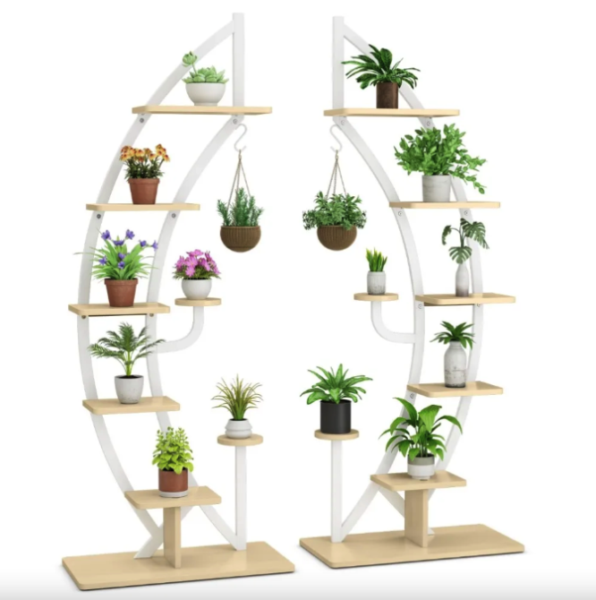 Стелаж для квітів Costway Ruta комплект 2 штуки у формі півмісяця білий Киев - изображение 1