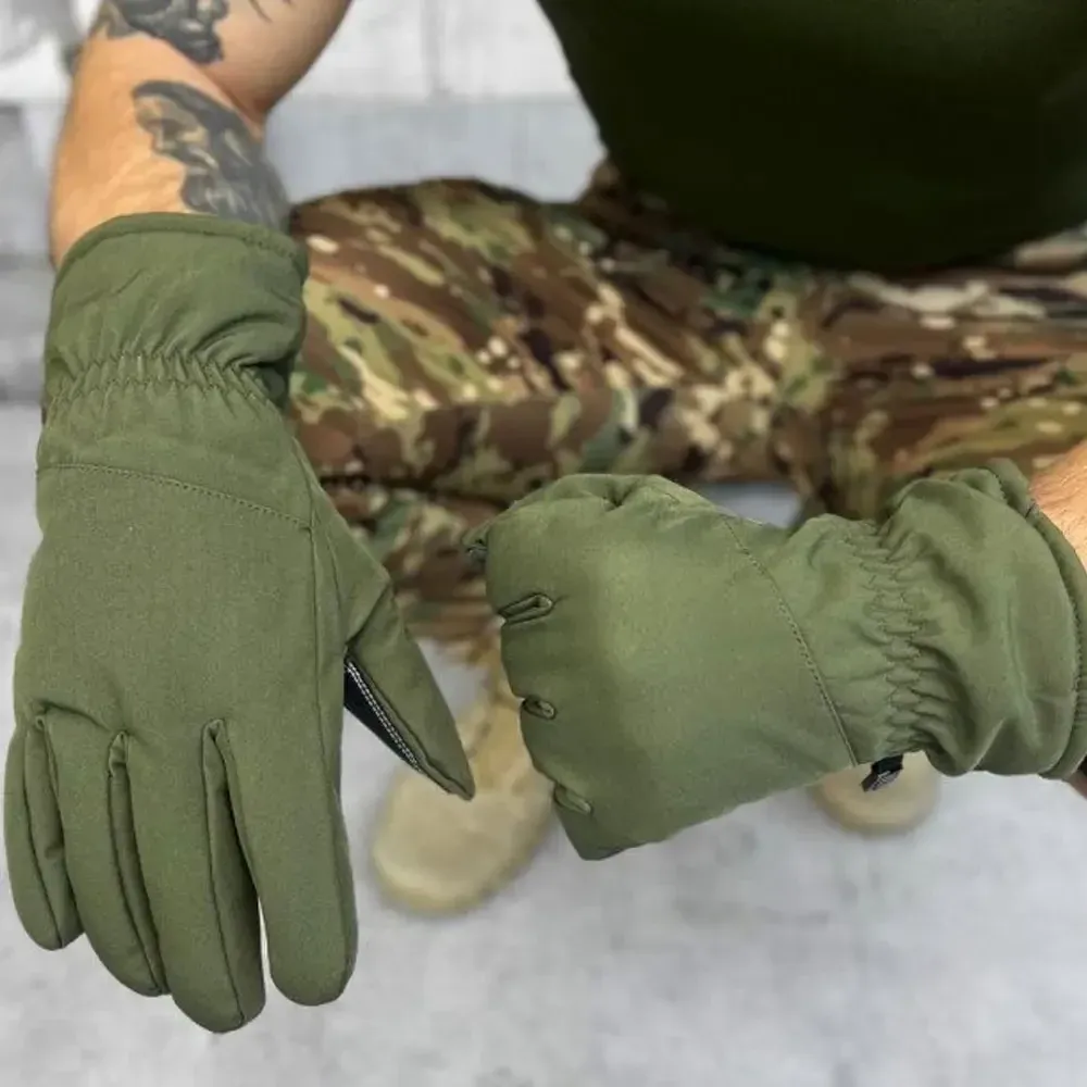 Чоловічі зимові сенсорні водовідштовхувальні сенсорні рукавички для ЗСУ з карабіном олива софт йшов X Одеса - фото 1