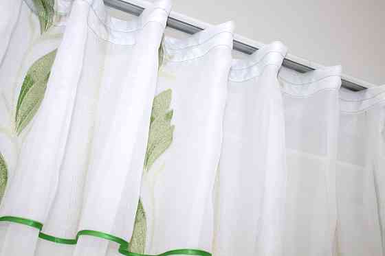 Кухонные шторки VR-Textil № 00к с подвязками салатовый с белым 290х175 см ( 59-621) Киев