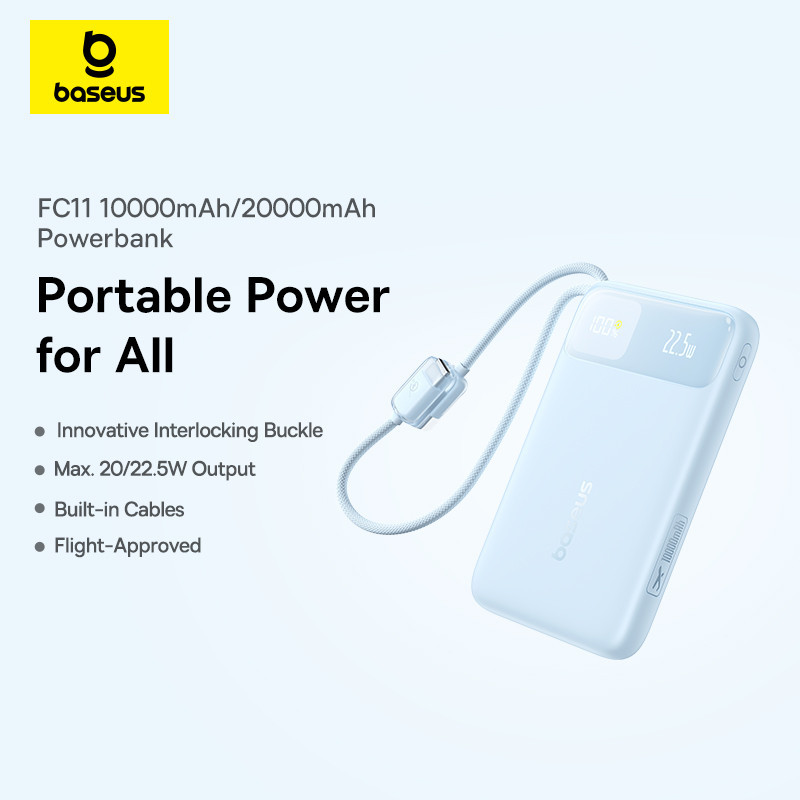 Павербанк 10000 mAh Baseus EnerFill FC11 22.5W швидка зарядка цифровий дисплей вбудований кабель power bank повербанк Одеса - фото 7