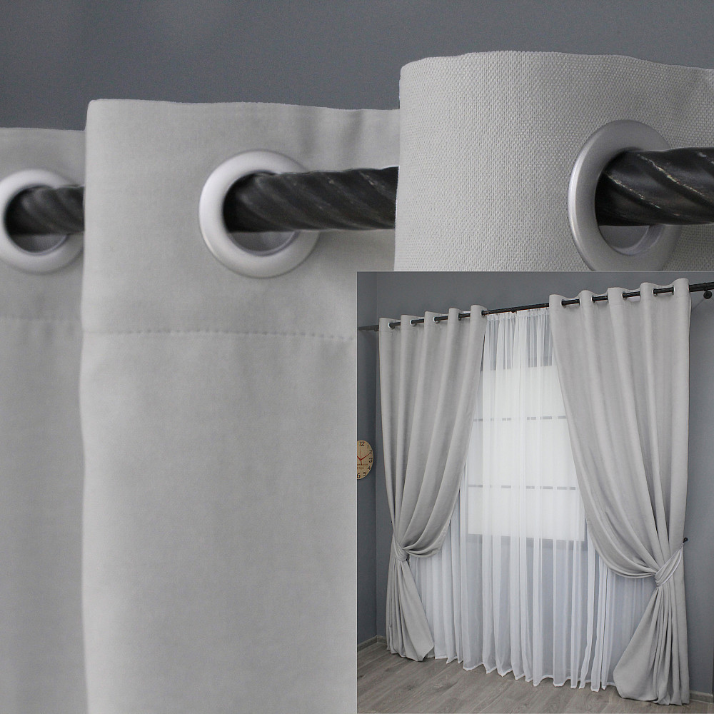 Комплект штор на люверсах VR-Textil Микровелюр Petek № 1477ш Светло-серый 150х270 см 2 шт (37-0165) Киев - изображение 9