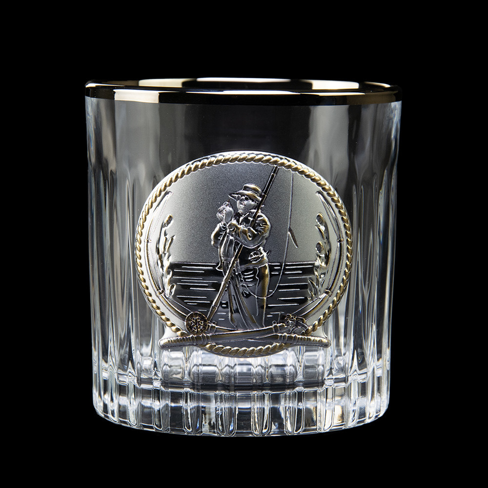 Набір для віскі “FISHERMAN” 6 келихів 360 мл, кришталь з платиною, зображення зі срібла з позолотою Рівне - фото 7