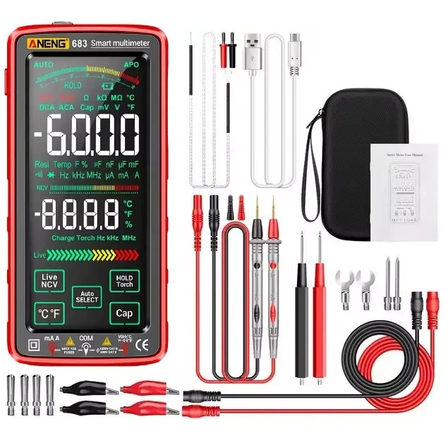 Мультиметр тестер Aneng 683 PRO сенсорный с встроенным аккумулятором AC/DC 10A/1000V с NCV и True RMS (Красный) Винница - изображение 1