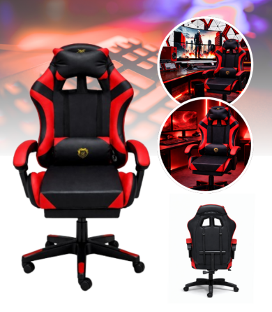 Геймерське крісло Primaveo з ергономічними подушками та висувною підставкою для ніг, Чорний/Червоний Київ