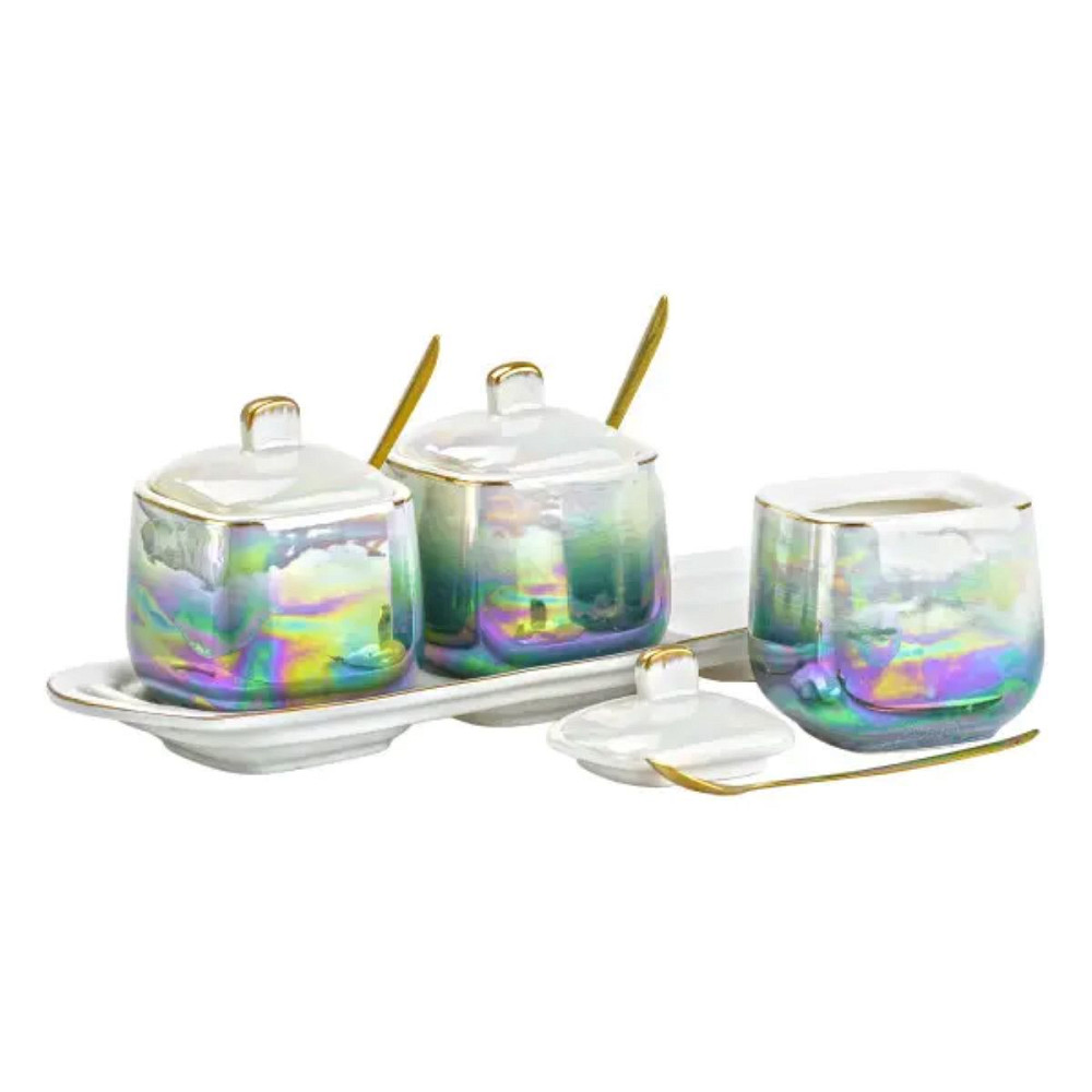 TS Kitchen Набір для спецій порцелянаовий на підставці з ложками 3 шт по 300 мл Киев - изображение 4