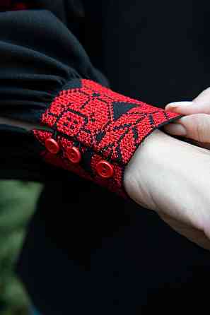 Вышиванка женская, льняная, черная, с длинным рукавом, топ Киев