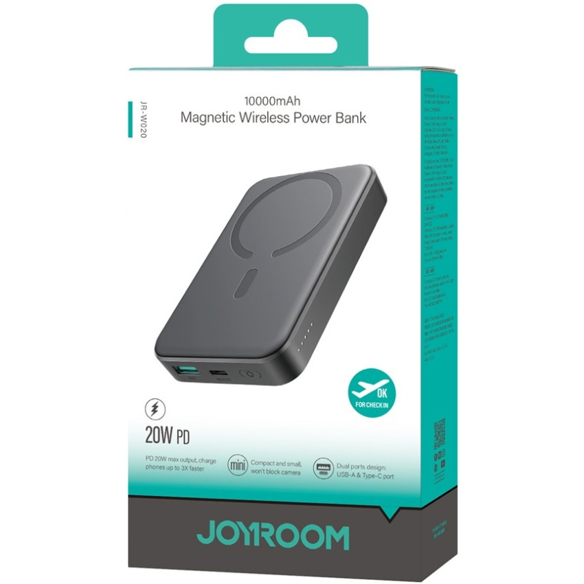УМБ Joyroom Magnetic Wireless 10000mAh JR-W020 20W QC USB-C In/Out Black Винница - изображение 2