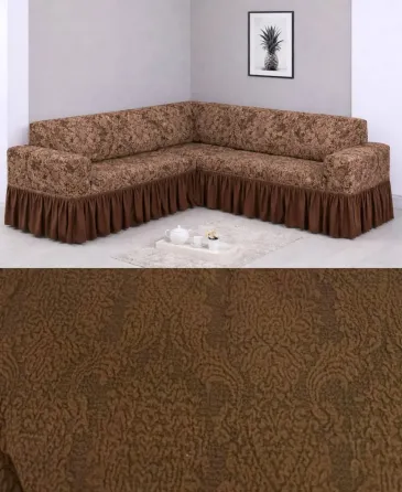 Угловой жаккардовый чехол на диван, универсальный натяжной чехол, накидка на диван Коричневый Коломыя