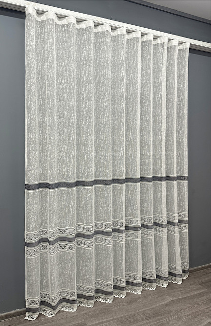Тюль VR-Textil 1551т Bari Жакард Молочний з сірим 250х270 см (42-1421) Київ - фото 3