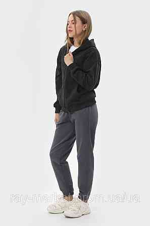 Костюм жіночий худі на блискавці темно-сіре та штани чорні RAY PREMIUM LOOSE U0809 (U0809W-Dark Grey-Black) XL Київ