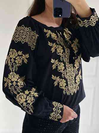 Женская черная современная вышиванка 80% хлопок, 20% полиэстер 46 Одесса