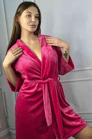 Халат жіночий плюш велюр під пояс Малиновий XL Харків