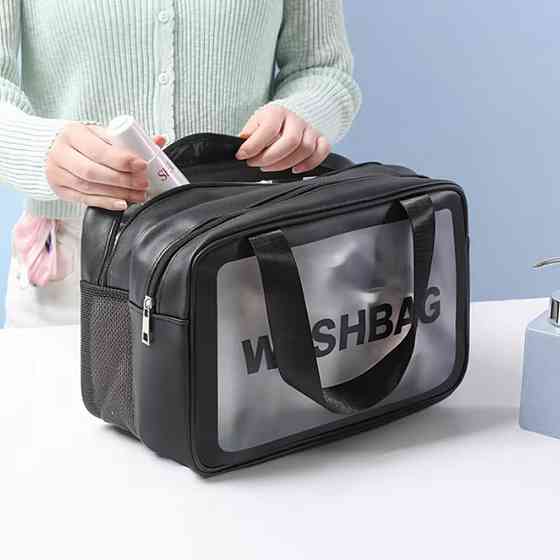 Косметичка из искусственной кожи на 2 отделения в ванную для сухих и влажных вещей, черная Каменец-Подольский