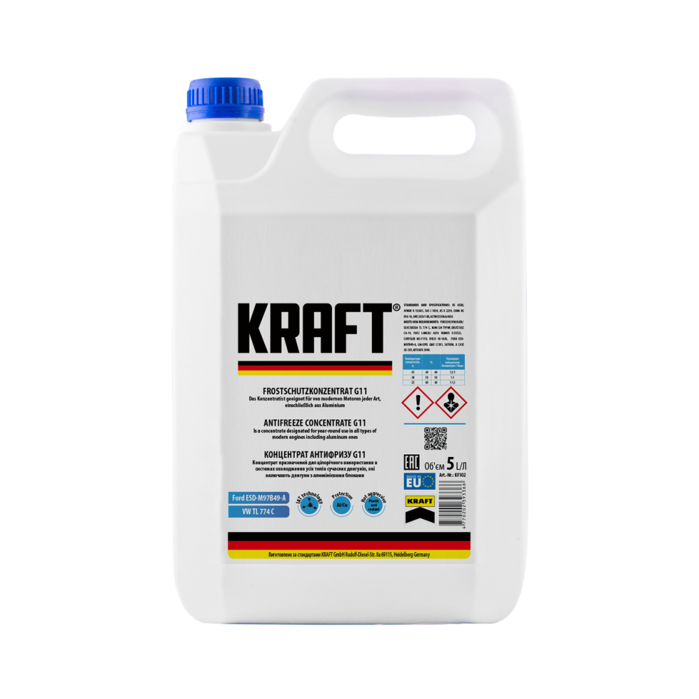 KRAFT G11 Blue -35 °C — готовий синій антифриз 5 л | Надійний захист системи охолодження | KF106 Ковель - фото 1