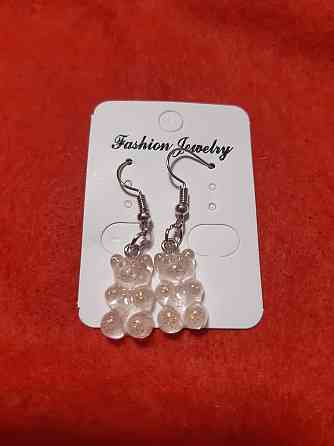 Серьги детские желейный мишка, бежевые - размер 1,6*1см, смола Киев