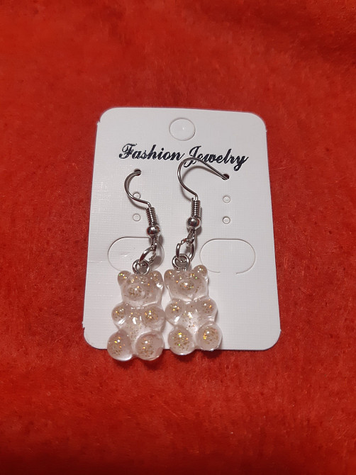 Серьги детские желейный мишка, бежевые - размер 1,6*1см, смола Киев - изображение 1