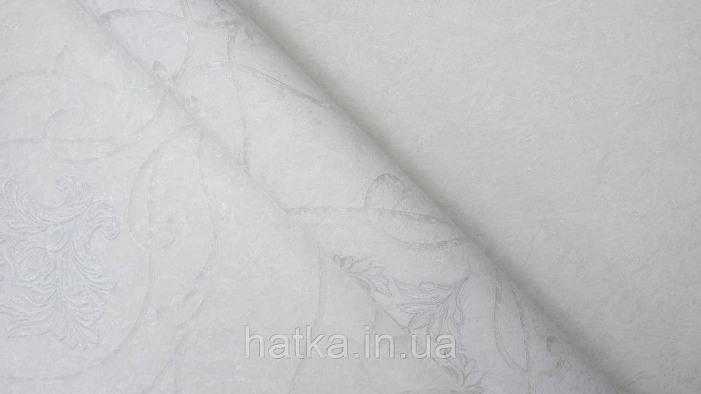 Шпалери метрові вінілові на флізеліні Sintra Classic класика вензеля завитки структурні сріблясті на білому 423202 Київ - фото 4