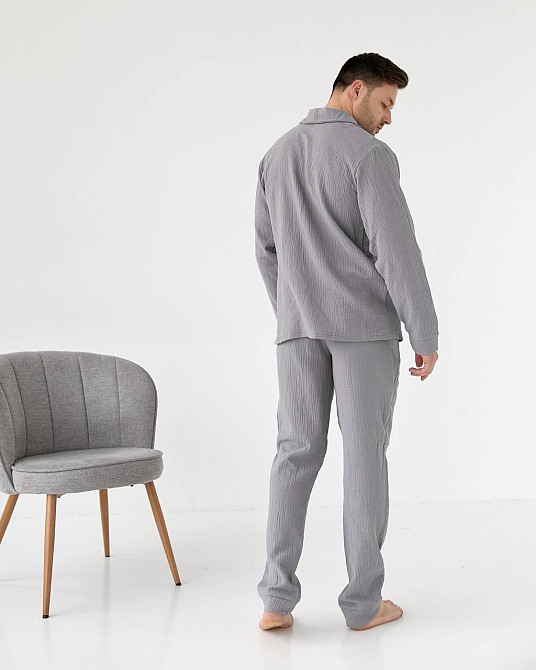 Мужская пижама муслиновая Серый S Харьков - изображение 5