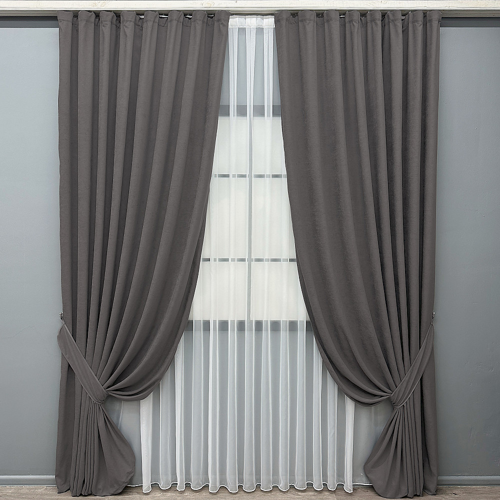 Комплект готових штор VR-Textil Мікровелюр Petek № 1484ш Сірий 100х290 см 2 шт (31-771) Київ - фото 10