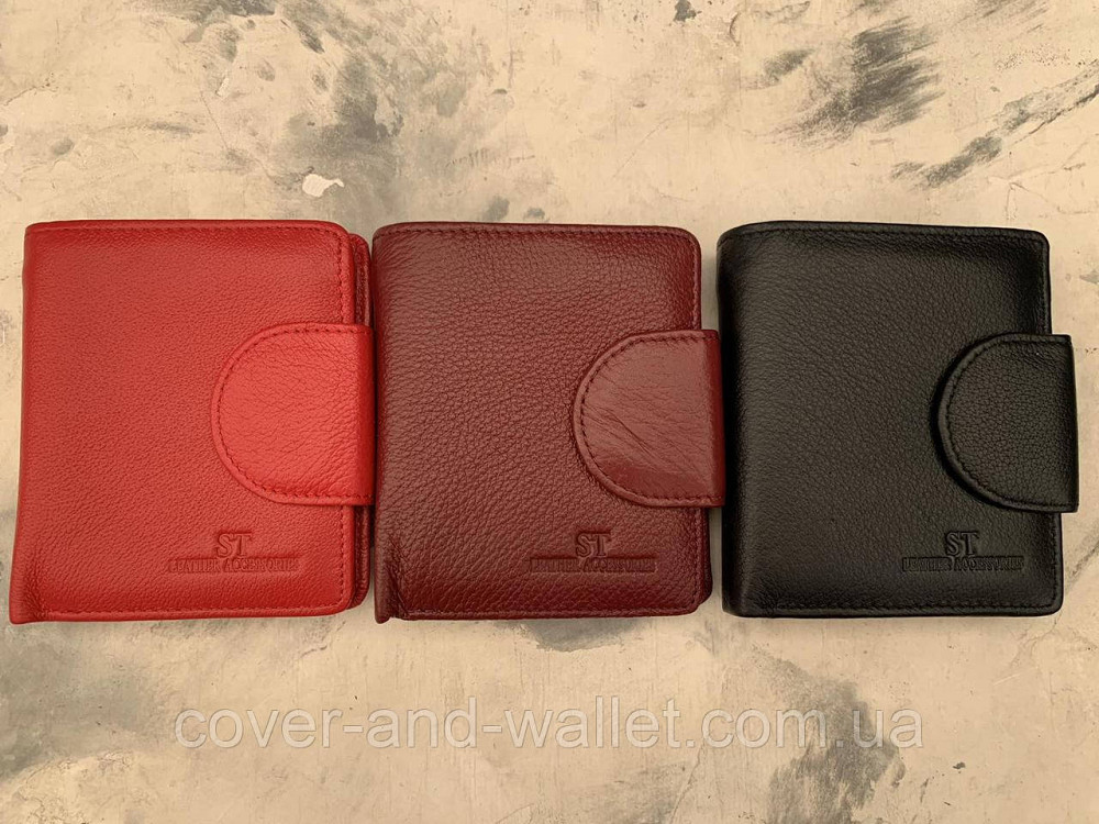 Небольшой женский кожаный кошелек бордового цвета с монетницей на кнопке ST Leather Киев - изображение 10