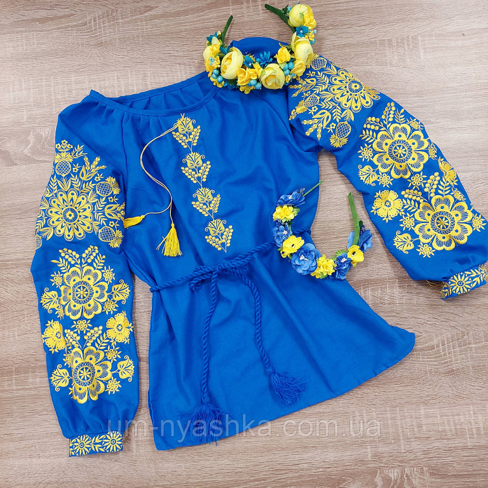 Жіноча лляна вишиванка блакитна з жовтою вишивкою Стефанія р.XS-5XL Кривий Ріг - фото 6
