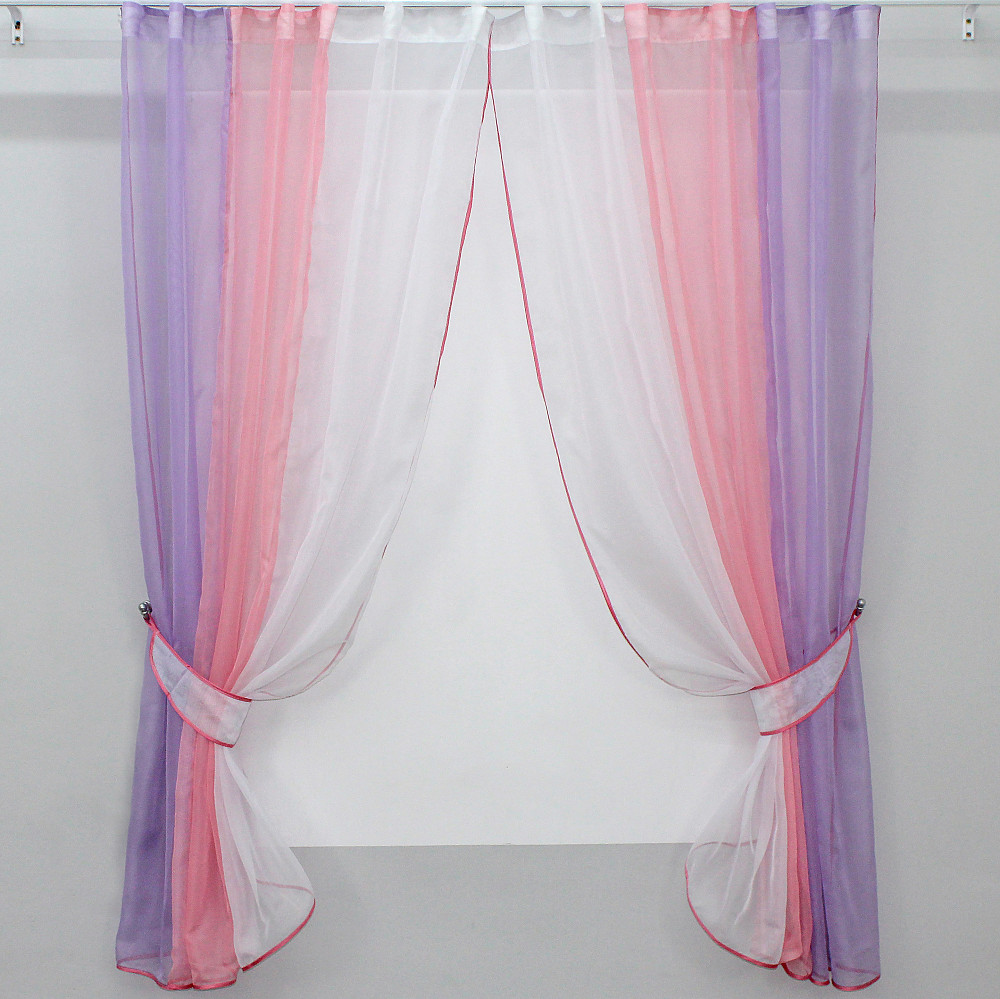 Кухонні штори VR-Textil № 054к комбіновані бузковий з рожевим і білим 300х170 см (50-050) Київ - фото 1