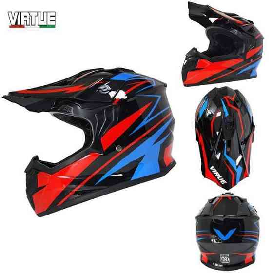 Шолом MD-911 чорний з синім та червоним size L + окуляри - Мукачево