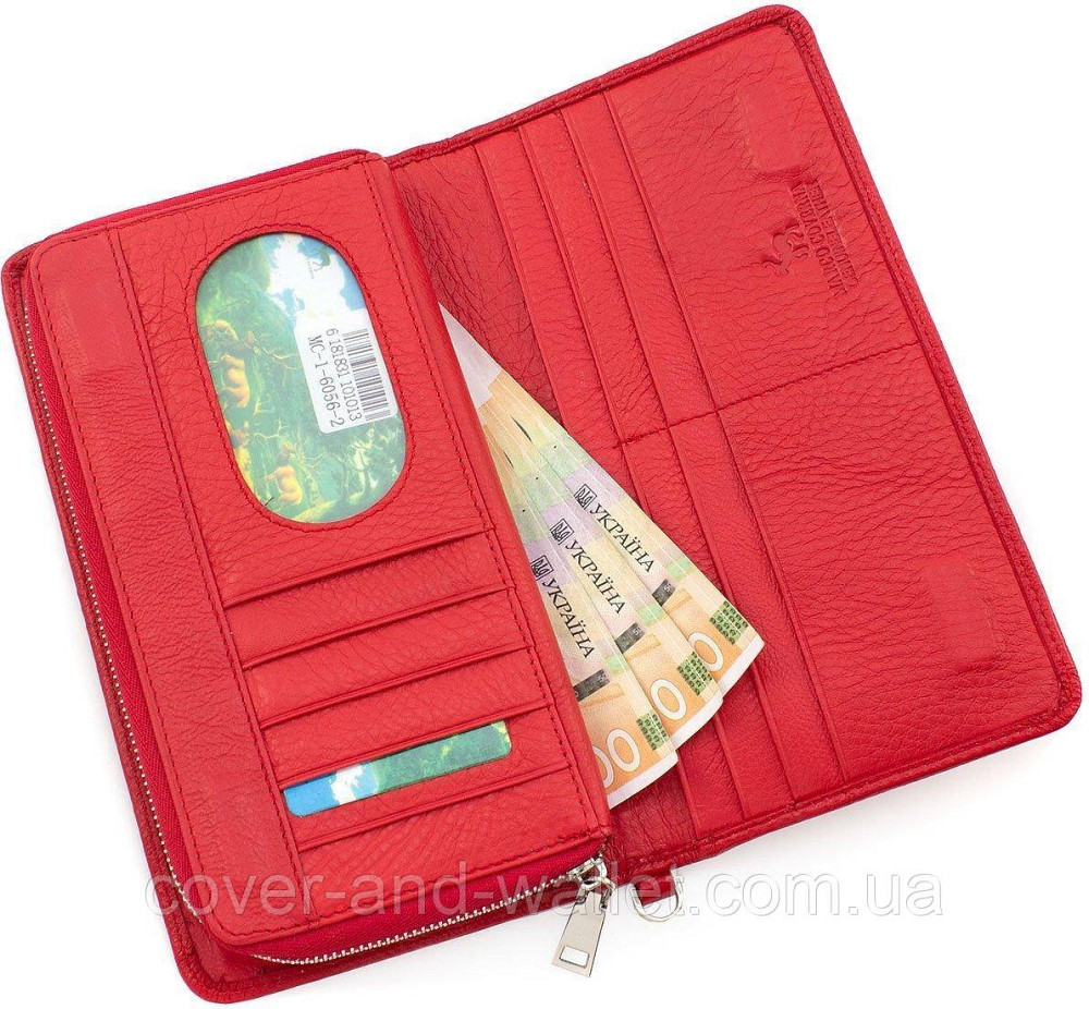 Червоний шкіряний гаманець на блискавці з блоком для карток Marco Coverna Київ - фото 14