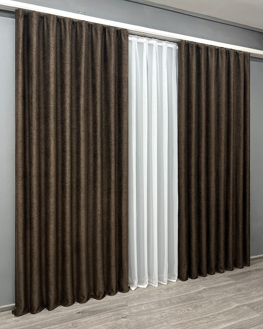 Комплект готових штор VR-Textil Льон Grand Linen № 2026ш Коричневий 150х300см 2 шт (33-1025) Київ - фото 4
