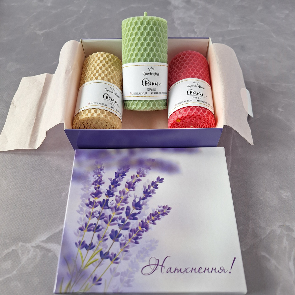 Свічки з вощини у подарунковій коробочці 3 шт. по 8,5 см Натхнення! Одеса - фото 4