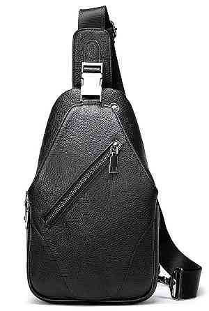 Сумка мужская слинг через плечо в зернистой коже Vintage 20249 Черная Киев