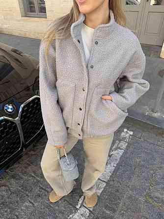 Женский стильный бомбер на кнопках кашемир баранец Серый Одесса