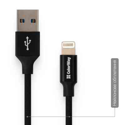 Дата кабель USB 2.0 AM to Lightning 1.0m black ColorWay (CW-CBUL004-BK) Винница