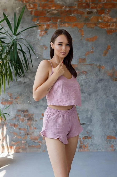 Женская летняя пижама з муслину майка с шортами M Темно-розовый Харьков - изображение 2