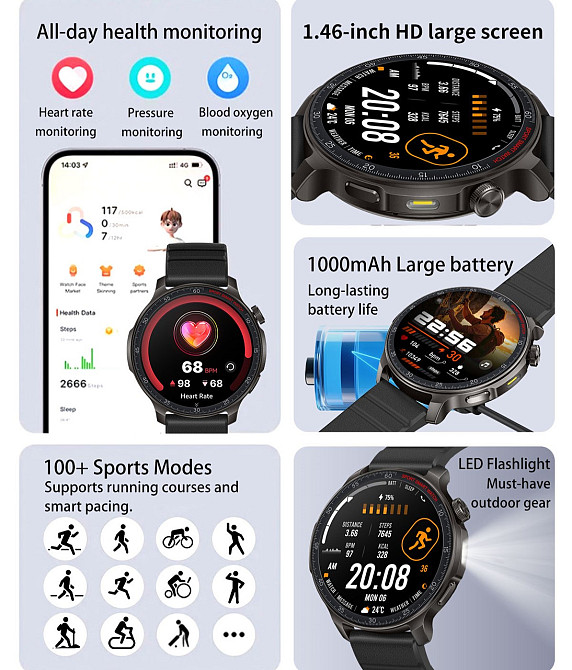 Розумний смарт-годинник Smart Colorado Steel Black (2 ремінці) Київ - фото 13